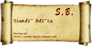 Simkó Béla névjegykártya